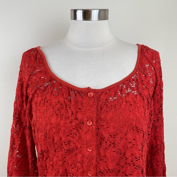 Fenn Wright Manson Red Lace Long Sleeve Blouse Top New Women Size 1X - Picture 4 of 8